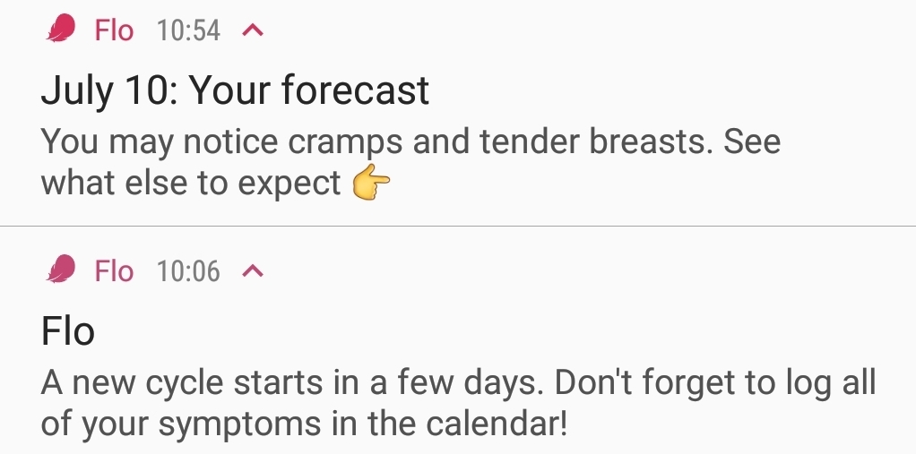 Your forecast: You may notice cramps and tender breasts.