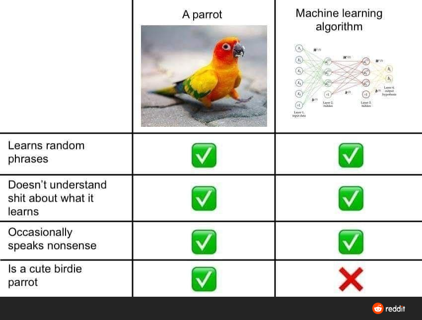 razlika između papige i machine learning umjetne inteligencije